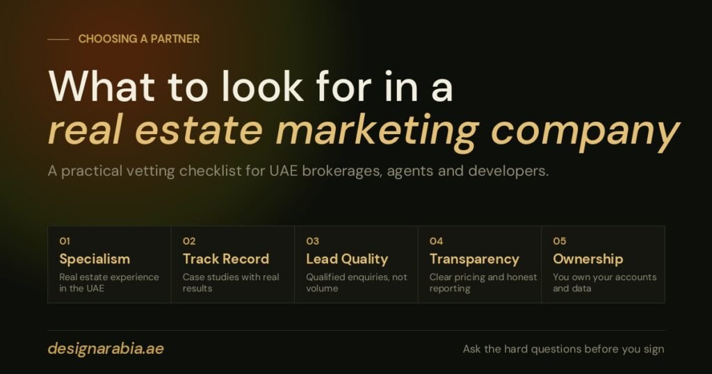 What to look for in a real estate marketing company: specialism, track record, lead quality, transparency and ownership